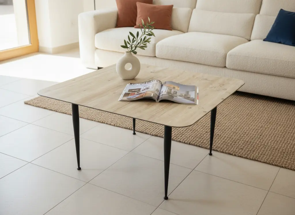 Mesa de centro de imitación de madera con estilo moderno en Zalema Decoración Jaén y Linares