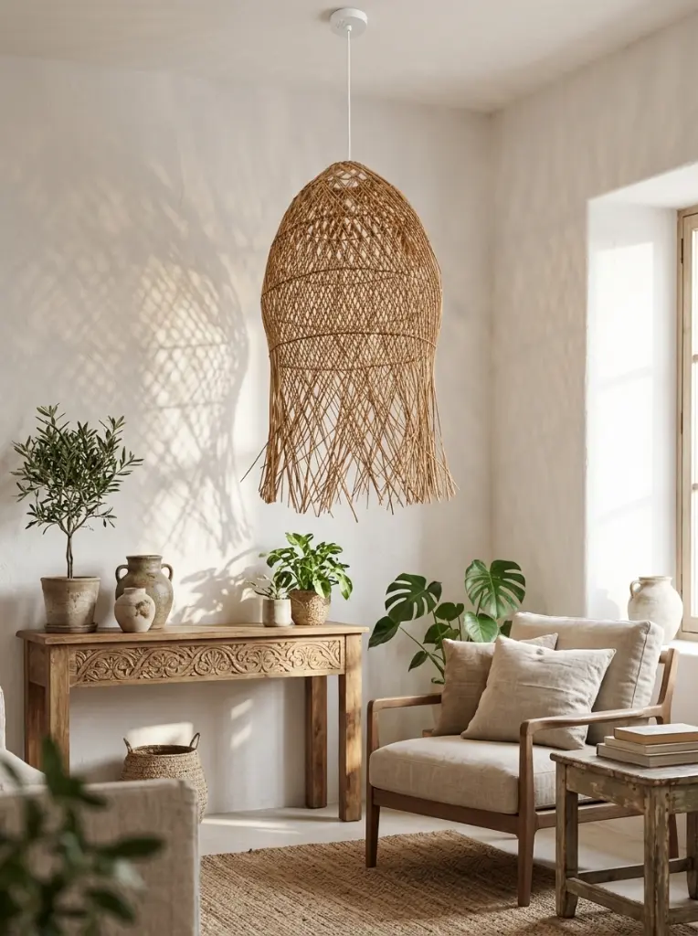 Lámpara de mimbre en zalema decoracion