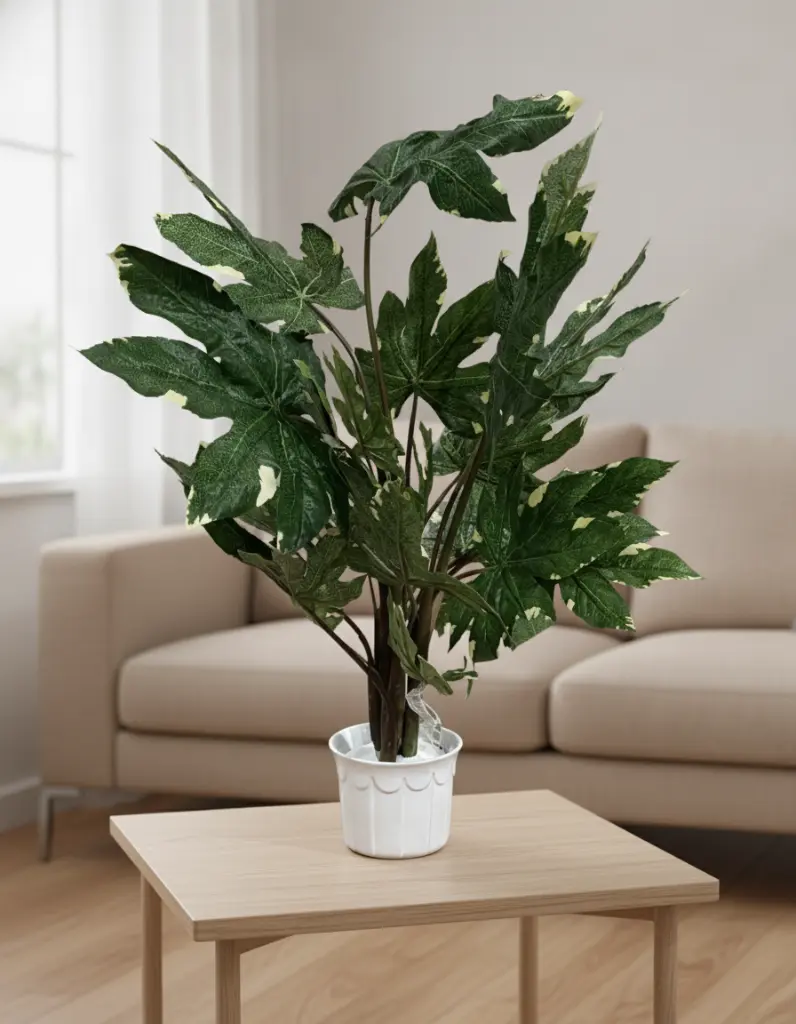 Planta Aralia Artificial en ambiente de salón moderno