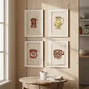 Set de 4 Cuadros Vintage en ambiente de cocina acogedora