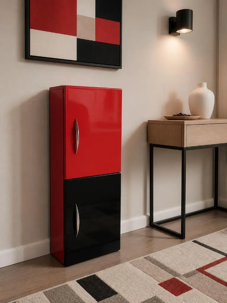 Mueble auxiliar negro y rojo estrecho 80x30x12 en Jaén | Zalema Decoración
