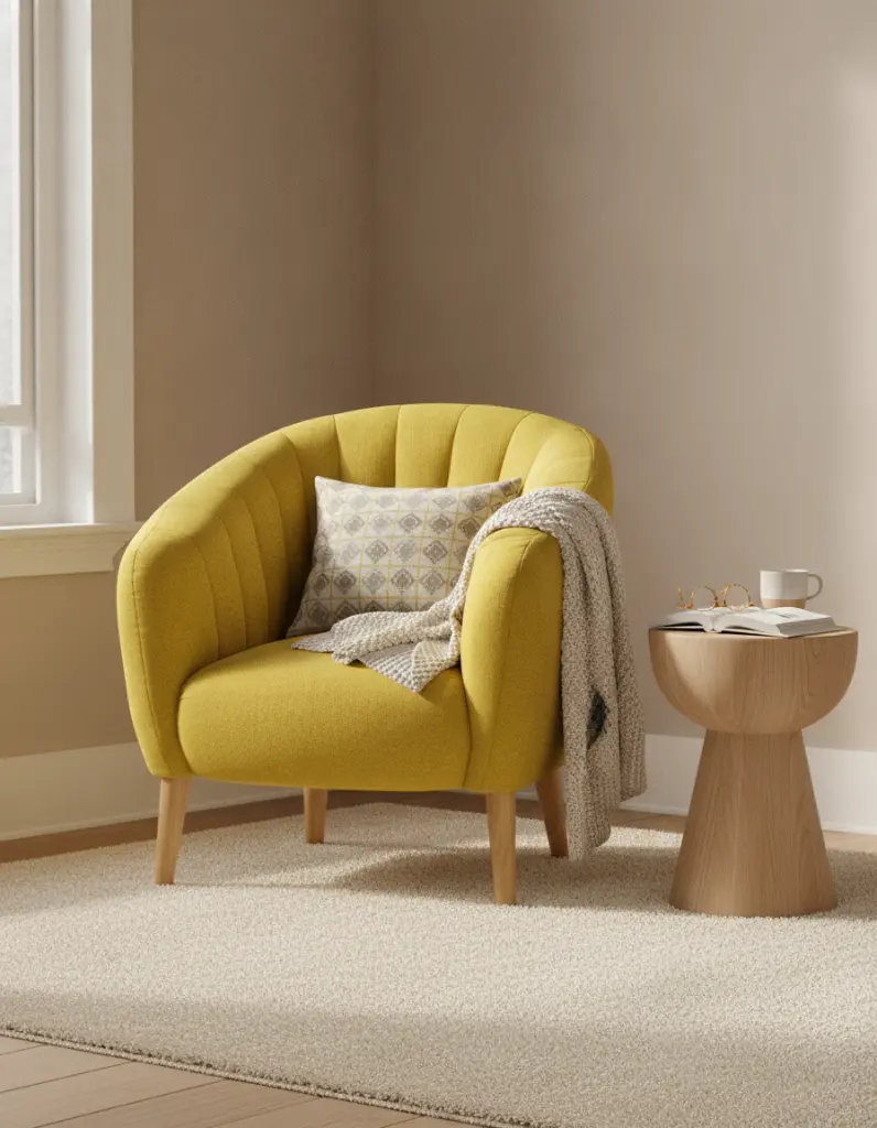 Sillón Mostaza en ambiente de salón moderno