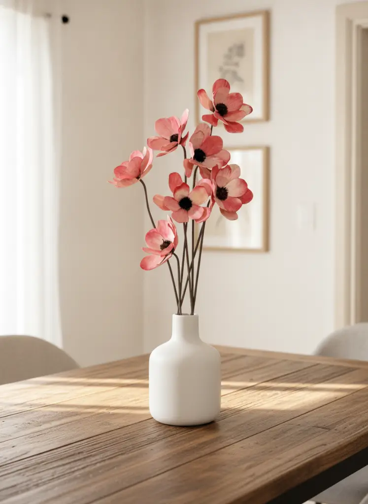 AI Generated Set de flores de madera rosas en jarrón - Estilo rústico boho