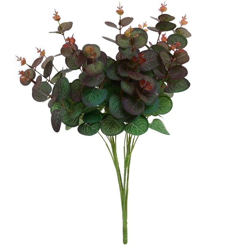 Ramo de Eucalipto Artificial 50cm - Verde y Granate (16 ramas)