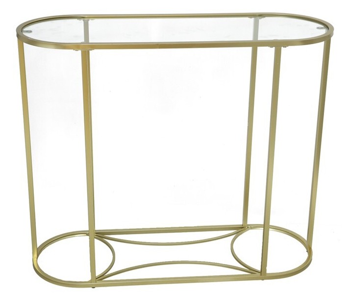 Mesa consola dorada con cristal para recibidor 90x32x75 cm