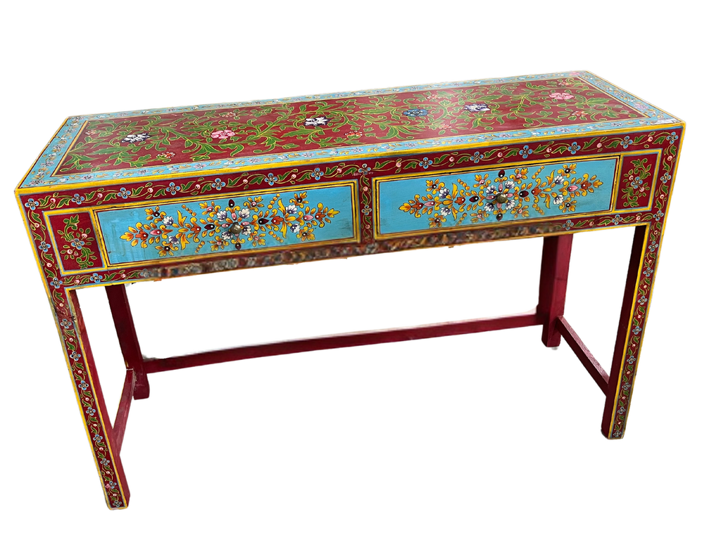 [1014] Consola india pintada a mano 2 cajones
