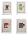 Set de 4 Cuadros de Madera Estilo Vintage - Diseños de Tazas de Café (24.5x17.5 cm)